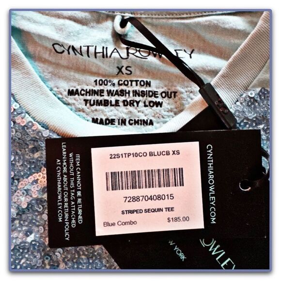NWT Cynthia Rowley Striped Sequin Tee in Blue Combo - Picture 9 of 15